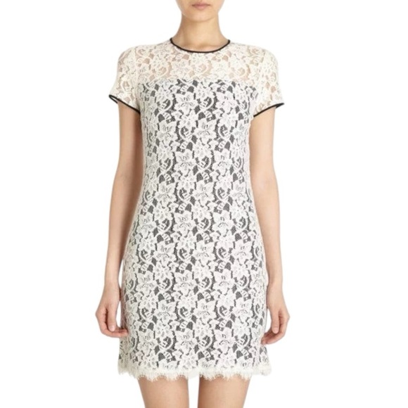 Diane von Furstenberg Barbie Lace Overlay Stretch Dress - Ivory Black - Size 10 - Picture 1 of 13